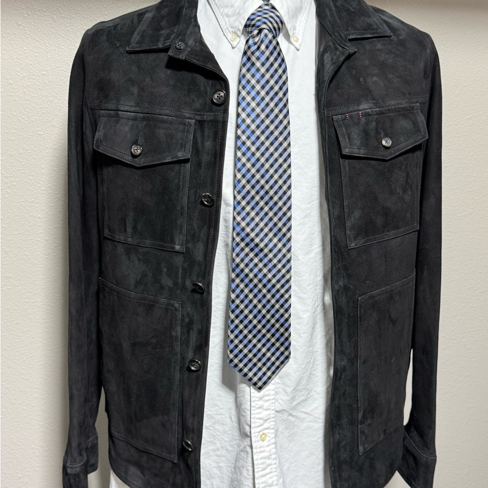 Isaia Black Suede Button-Front Jacket